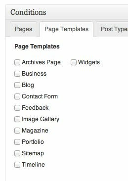 Use the Page Templates conditional filters to use the themes page templates (e.g. Sitemap, Feedback, Contact, etc.). 