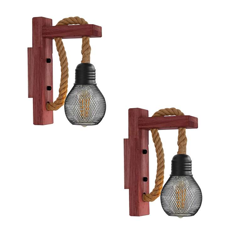 Industrial Rope Wall Lights and Sconces Wood Hemp Cord Accents~4571-6