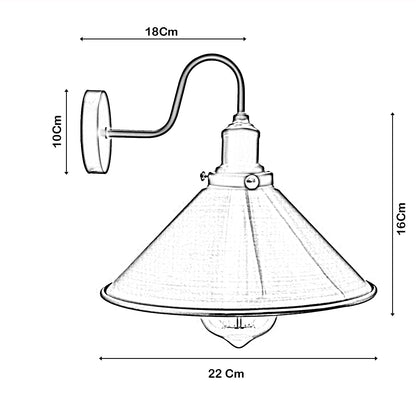 LEDSone Industrial Vintage Black Swan Neck Wall Light Indoor Sconce Metal Cone Shape Shade~3481-3