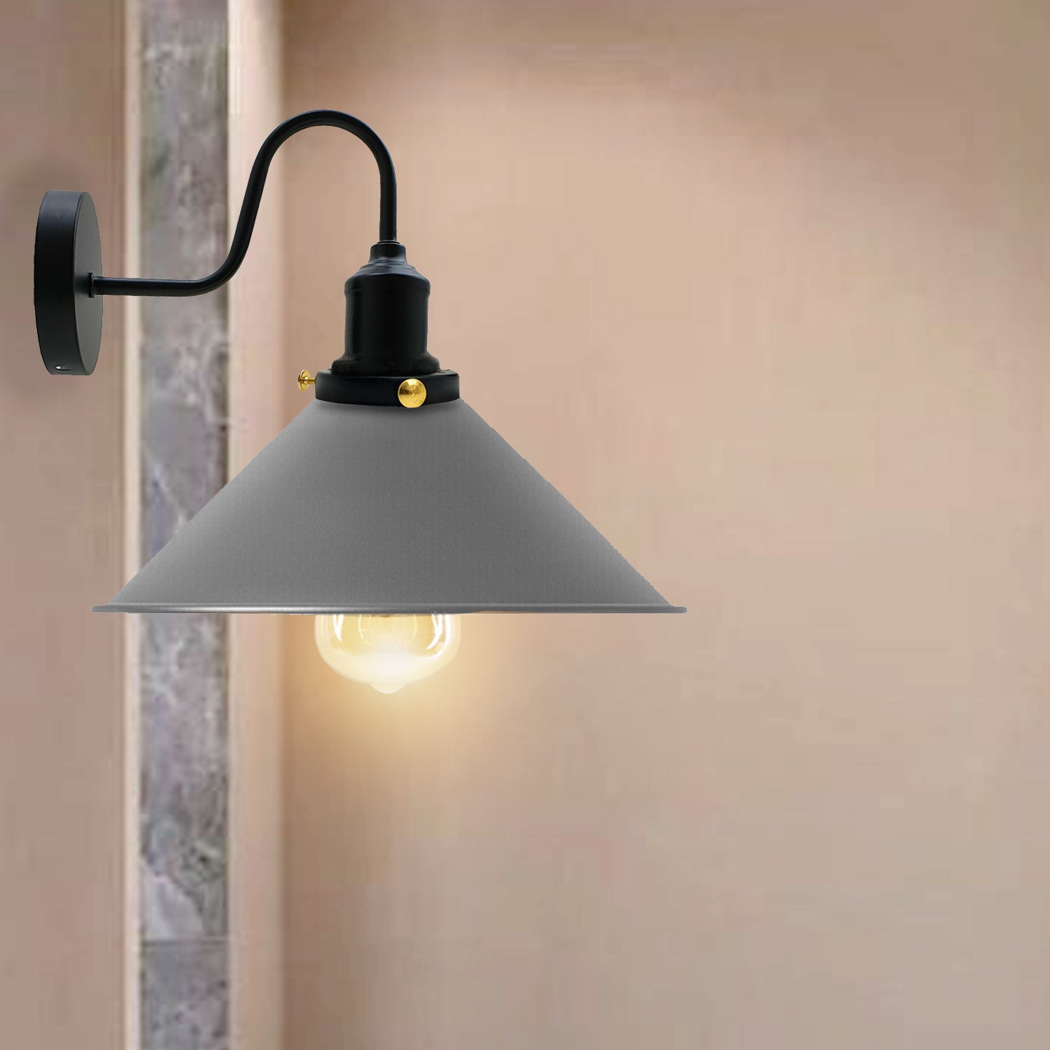 LEDSone Industrial Vintage Grey Swan Neck Wall Light Indoor Sconce Metal Cone Shape Shade~3483-0