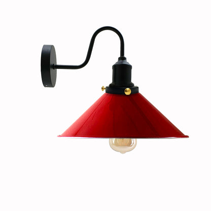 LEDSone Industrial Vintage Ratio Red Swan Neck Wall Light Indoor Sconce Metal Cone Shape Shade~3488-1