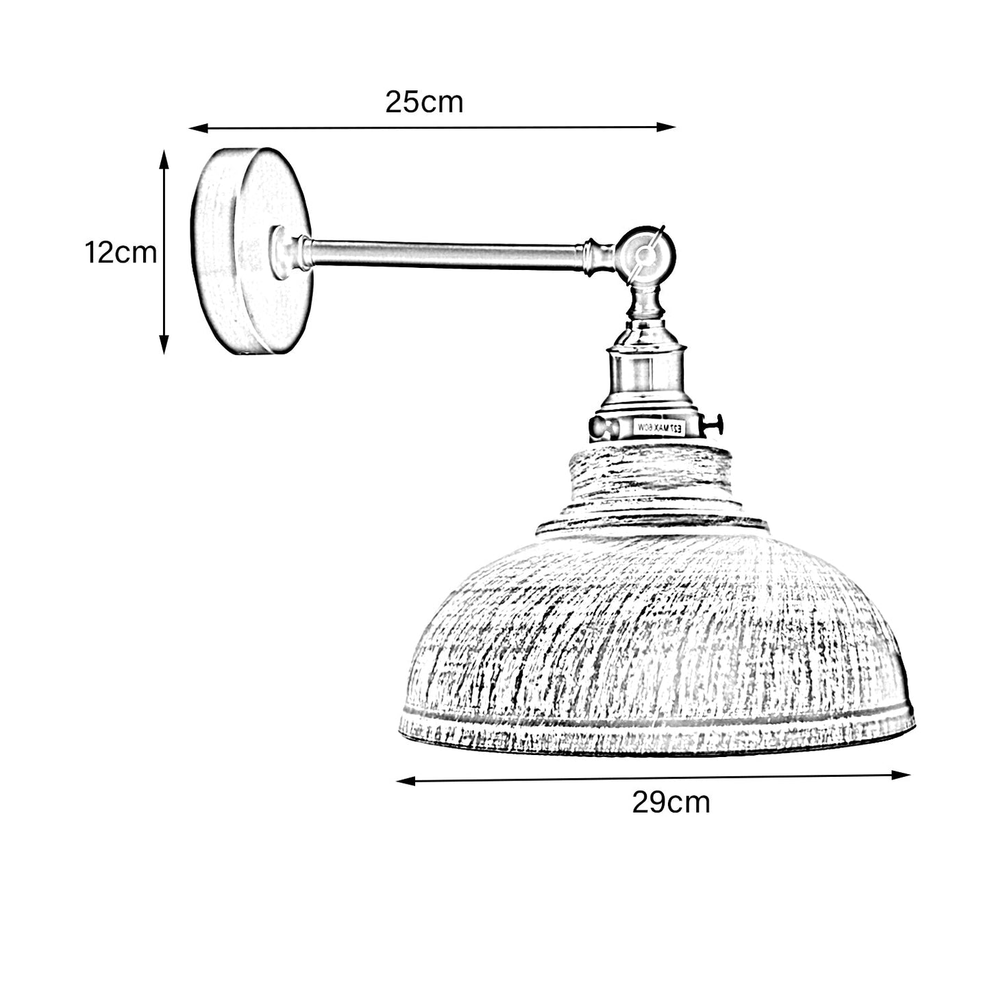 Brushed Silver Metal Curvy Brushed Industrial Wall Mounted Wall Lamp Light~3460-1