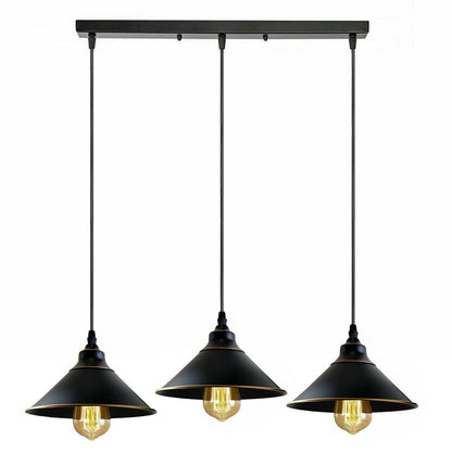 Industrial Vintage Ratio 3 head Rectangle Black cone Ceiling Pendent lights E27 Holder Chandelier~3707-3