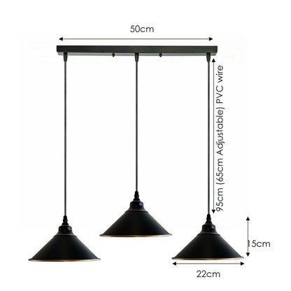 Industrial Vintage Ratio 3 head Rectangle Black cone Ceiling Pendent lights E27 Holder Chandelier~3707-4