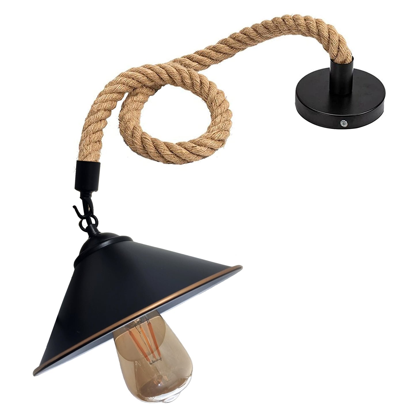 Vintage Retro Industrial Loft Cone Hemp rope Single Pendant Light Retro Lamp~3785-4