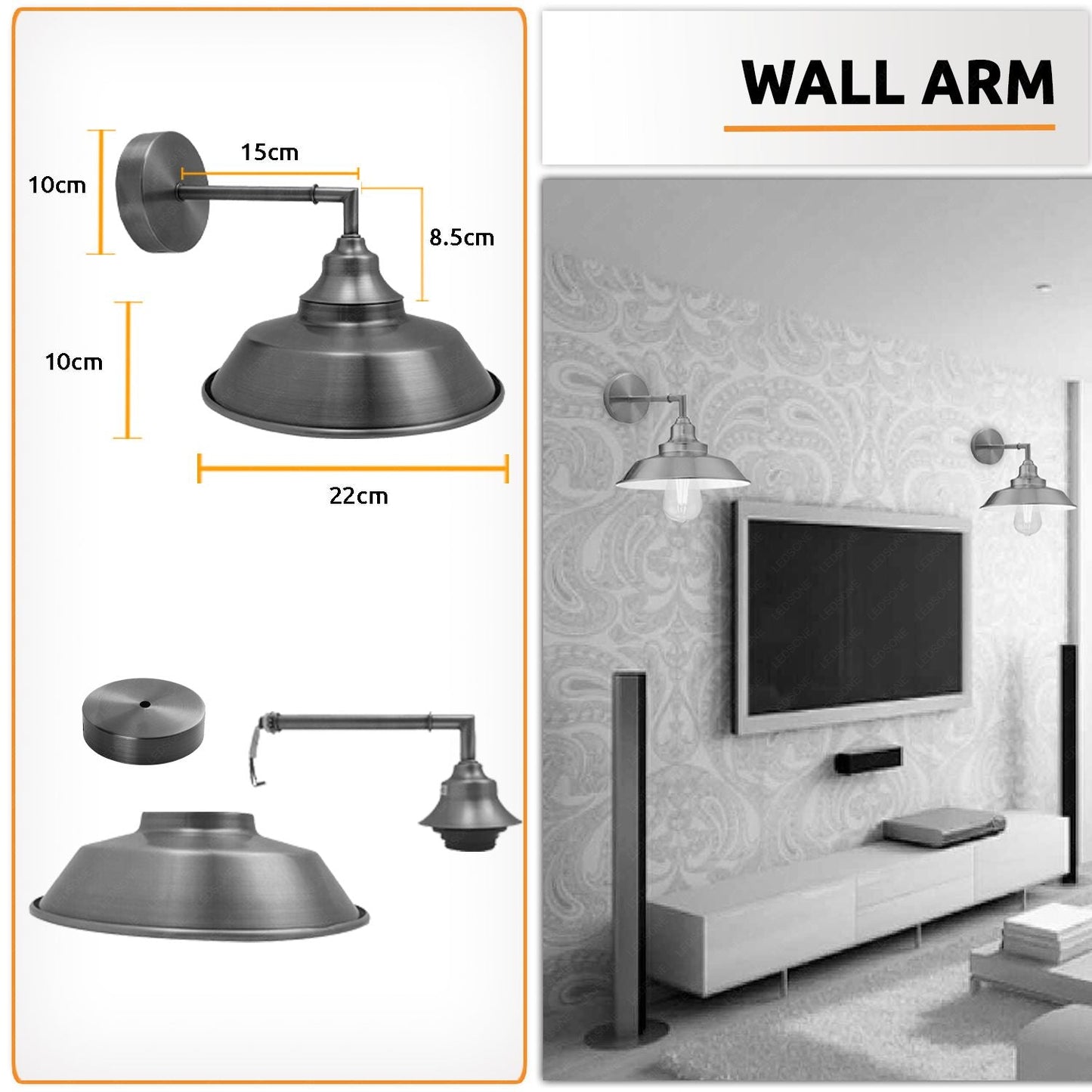 Industrial Vintage Retro Wall Lamp Indoor E27 Edison Satin Nickel Lighting Sconces~3811-4