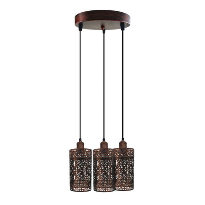 Metal Barrel Cage 3 Head Pendant Light in Rustic Red ~3921-5