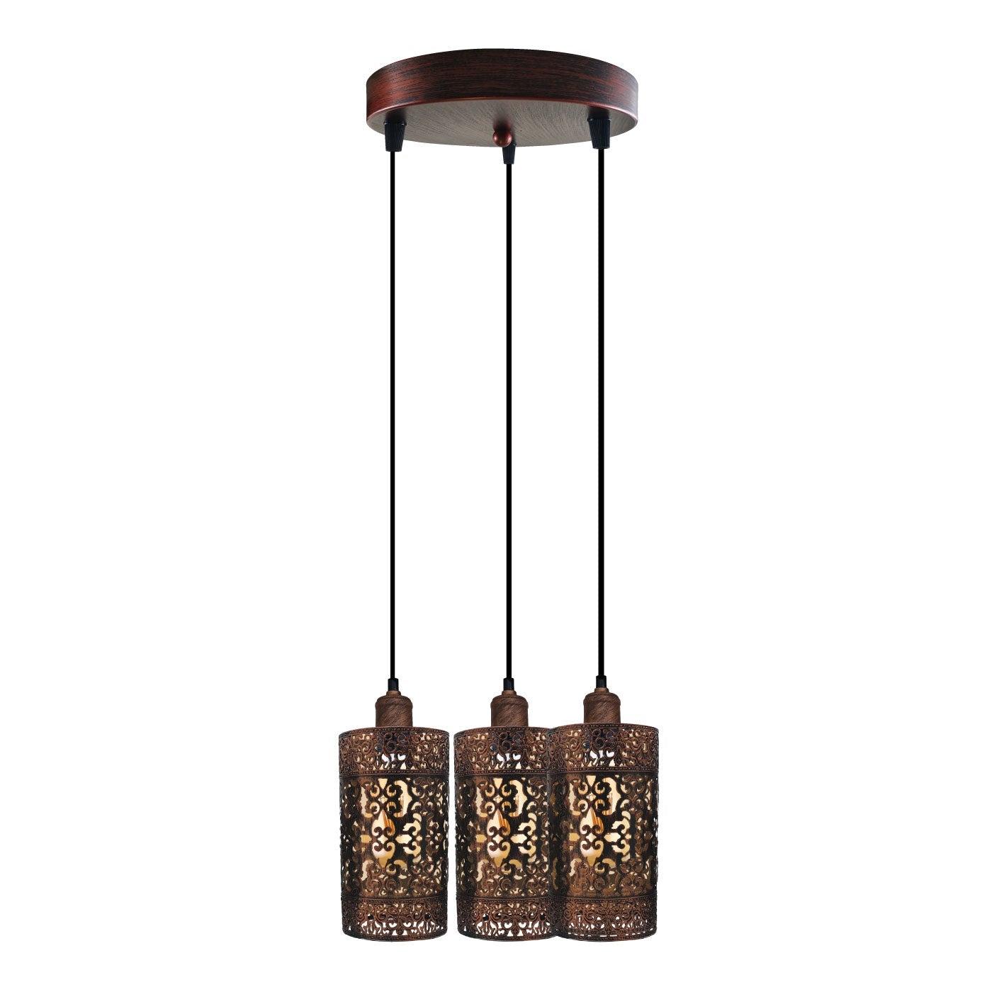 Metal Barrel Cage 3 Head Pendant Light in Rustic Red ~3921-4