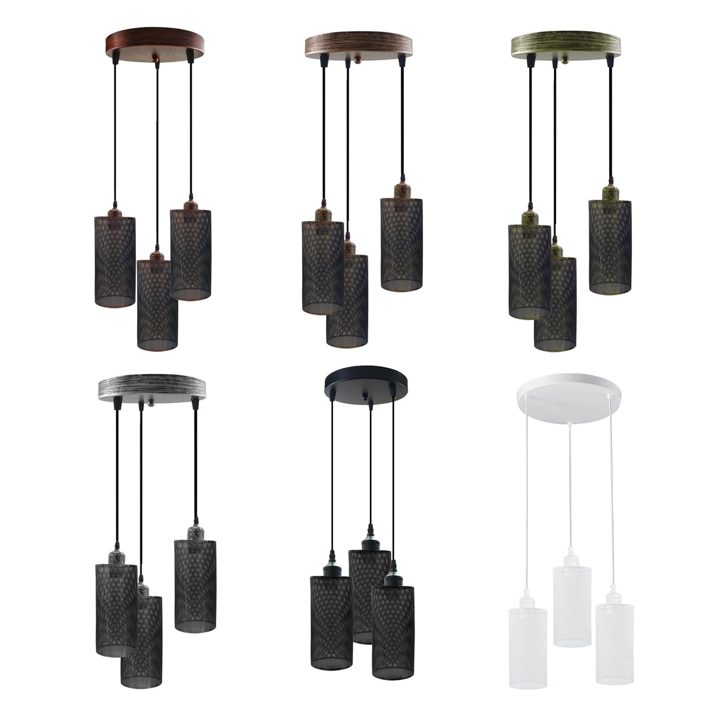 Industrial vintage Retro3 way Round ceiling Various colours cage pendant light E27 Uk Holder~3968-1