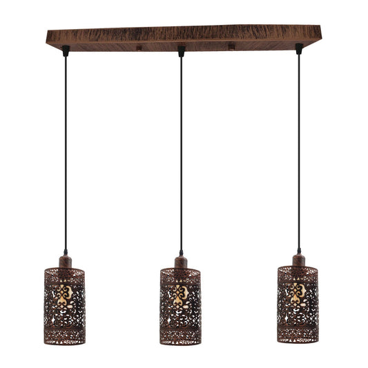 Industrial vintage Retro 3 way Rectangle Drum Cylinder Rustic Red cage pendant~4013-0