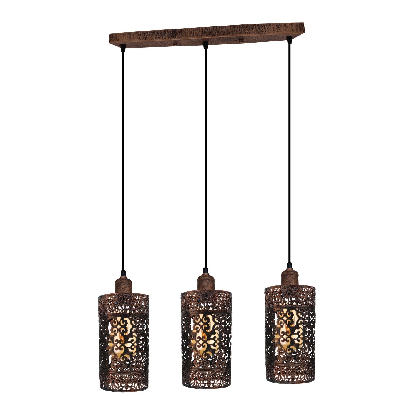 Industrial vintage Retro 3 way Rectangle Drum Cylinder Brushed copper cage pendant~4011-4