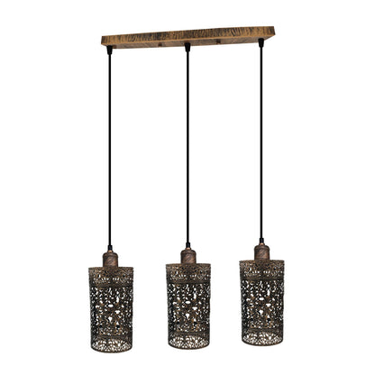 Industrial vintage Retro 3 way Rectangle Drum Cylinder Brushed copper cage pendant~4011-1