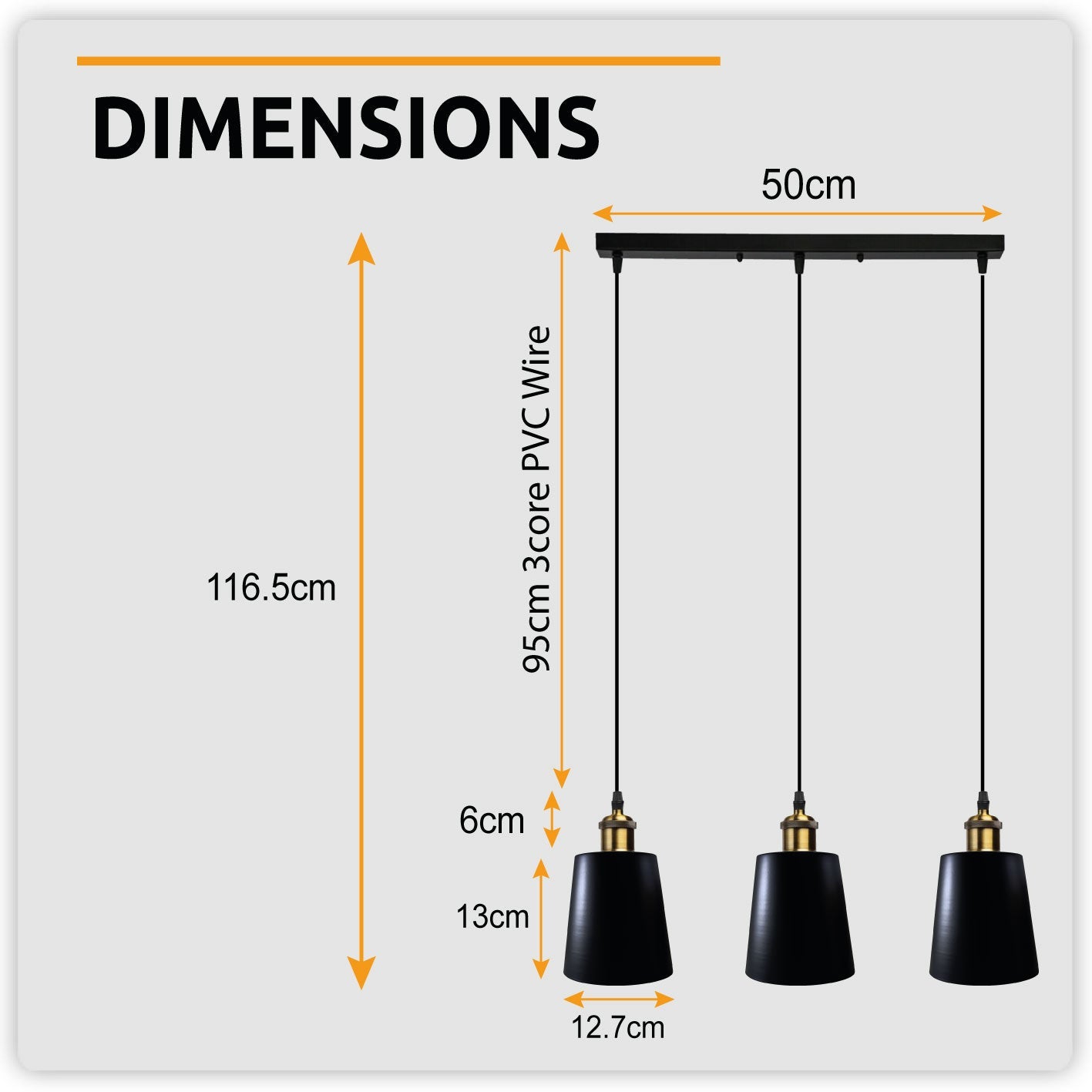 3 Head Black Vintage Industrial Ceiling Hanging Light Shade Loft Style Metal Ceiling Pendant~4059-2