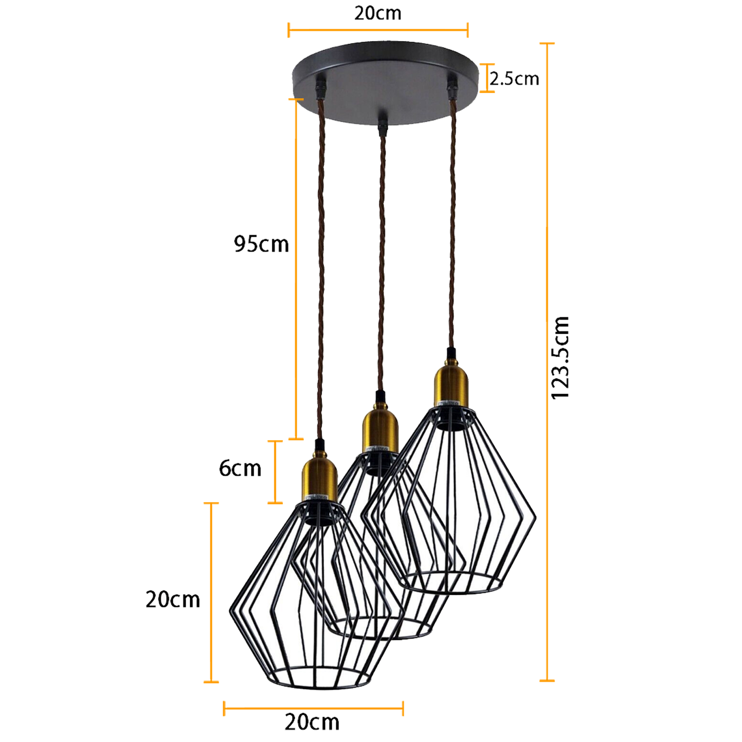 industrial Vintage Retro 3 head Round Ceiling Wire Cage Pendant Light~4053-2