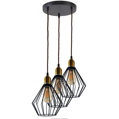 industrial Vintage Retro 3 head Round Ceiling Wire Cage Pendant Light~4053-0