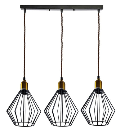 industrial Vintage Retro 3 head Rectangle Ceiling Wire Cage Pendant Light~4052-1