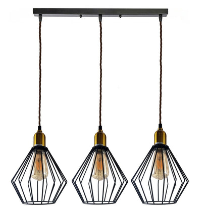 industrial Vintage Retro 3 head Rectangle Ceiling Wire Cage Pendant Light~4052-2