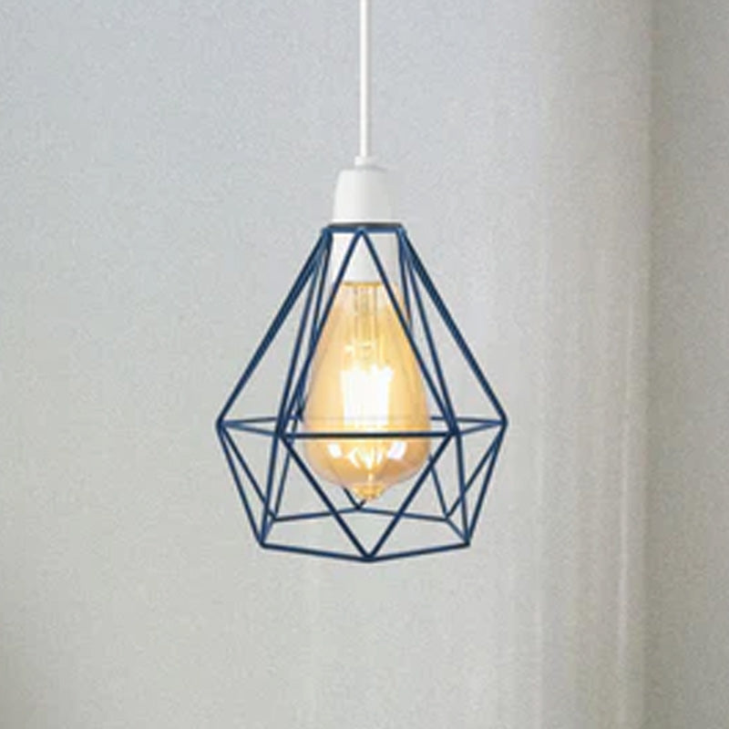 Industrial Light Bulb Cage Diamond Loft Blue Metal Lampshade~1905-0