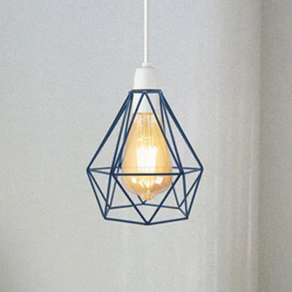 Industrial Light Bulb Cage Diamond Loft Blue Metal Lampshade~1905-0