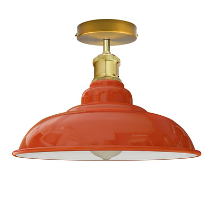 Industrial Vintage Retro Flush Mount Glossy Shade Orange colour Ceiling Light E27 UK~3765-1