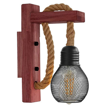 Industrial Rope Wall Lights and Sconces Wood Hemp Cord Accents~4571-1