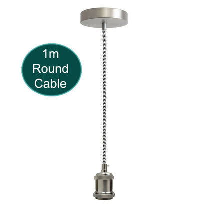 1m Black & White Round Cable With Satin Nickel Pendant Holder~1696-0