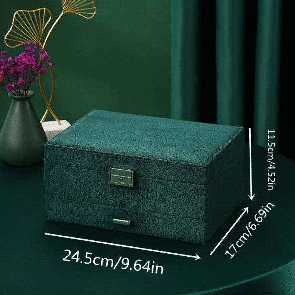 1pc Green 3-Layers Jewelry Box, Large PU Leather Finish Storage Drawer Cabinet, Jewelry, Earrings, Necklace, Bracelet, Ring, Ornaments, Adorn Article, Small Item Organizer Box Art Supplies