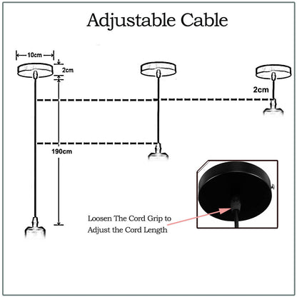 2m Brown Round Cable E27 Base Copper Holder~1718-3