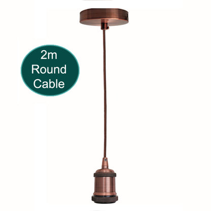 2m Brown Round Cable E27 Base Copper Holder~1718-0