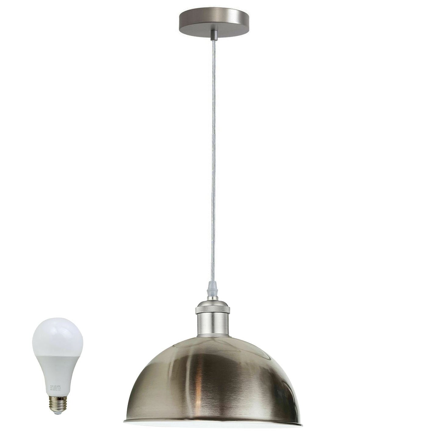 Vintage Industrial Metal Ceiling Pendant Light Satin Nickel Shade Modern~1318-4