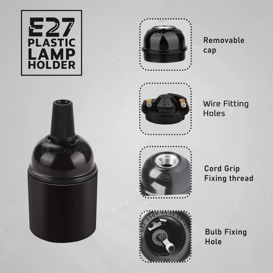 E27 Light Bulb,Pendant Socket Holder Edison Screw Black Plastic Lamp holder~4369-0