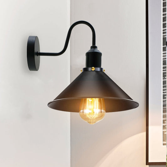 Vintage Industrial Swan Neck Wall Light Indoor Sconce Metal Cone Shape Shade~3391-0