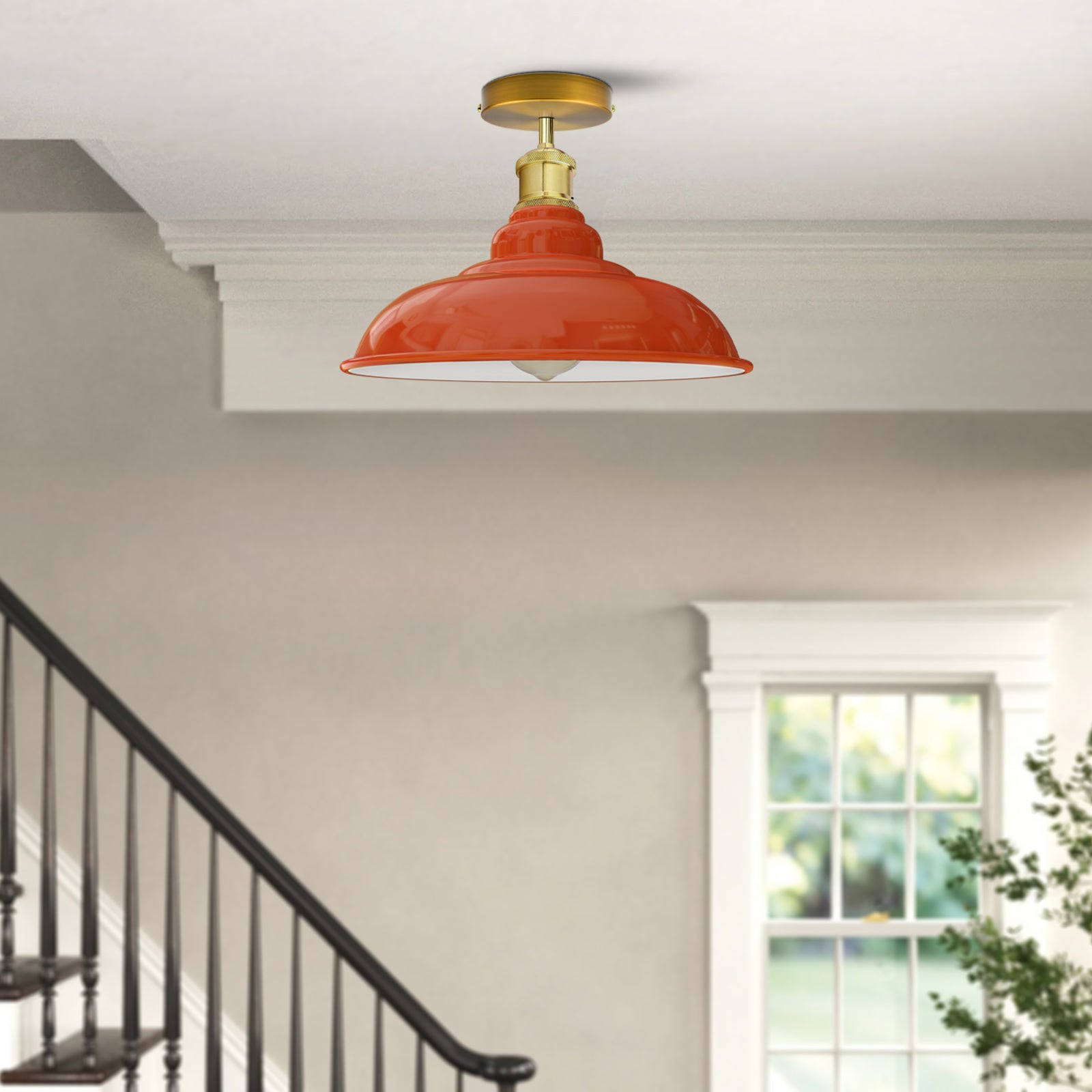 Industrial Vintage Retro Flush Mount Glossy Shade Orange colour Ceiling Light E27 UK~3765-2