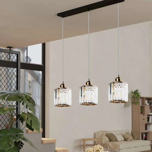 Modern Linear Pendant Lighting with Rectangle Clear Crystal Shade~5051-0