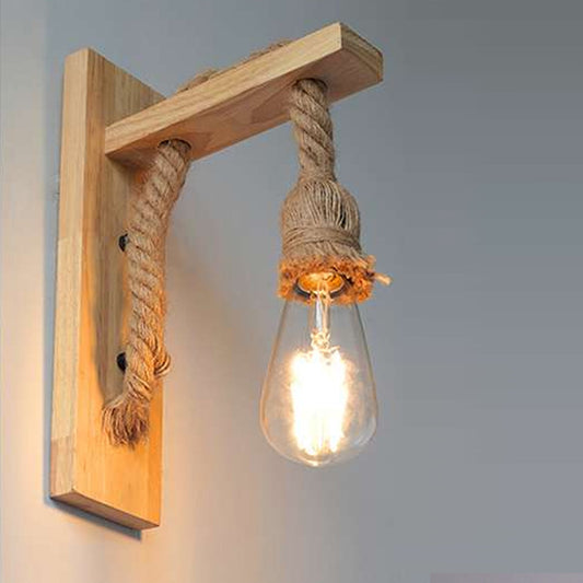 Wooden Hemp Rope E27 Wall Mounted Light~4568-0