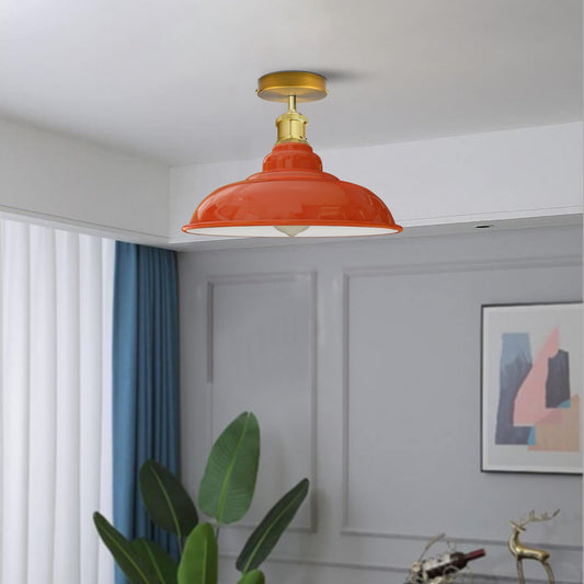 Industrial Vintage Retro Flush Mount Glossy Shade Orange colour Ceiling Light E27 UK~3765-0