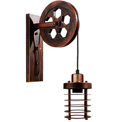 Industrial Wall Mounted Pulley Wheel Light Retro Metal Cylinder Shape Shade ~1222-5