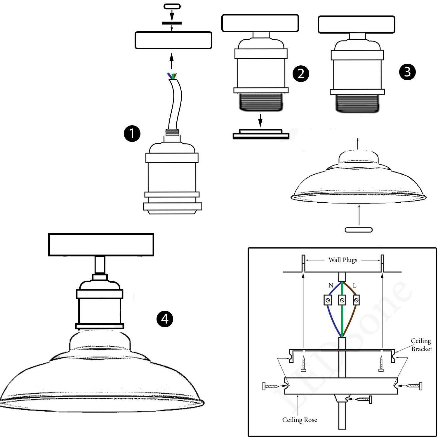 Flush Mount Ceiling Light E27 Lamp Base ~1192-4