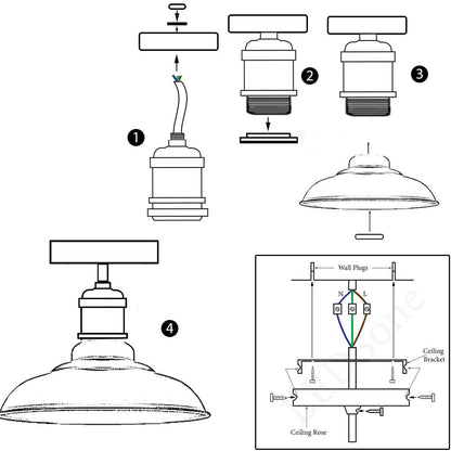 Flush Mount Ceiling Light E27 Lamp Base ~1192-4