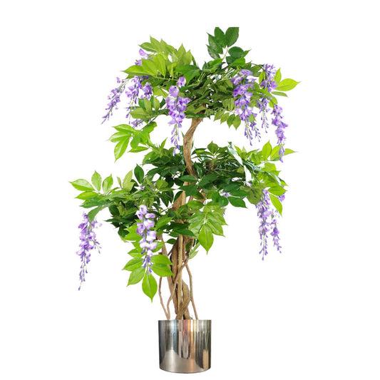 110cm Artificial Purple Wisteria Tree with Silver Metal Planter-0