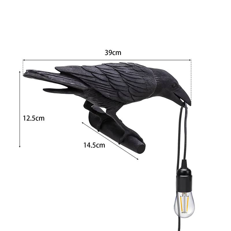 Black Wall Lamp On the Left Resin Bird Wall sconce FREE Bulb~4779-2