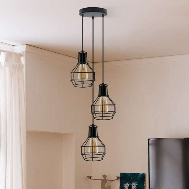 Industrial 3 Light Metal Cage Shade Hanging Pendant Light ~ 5125-0