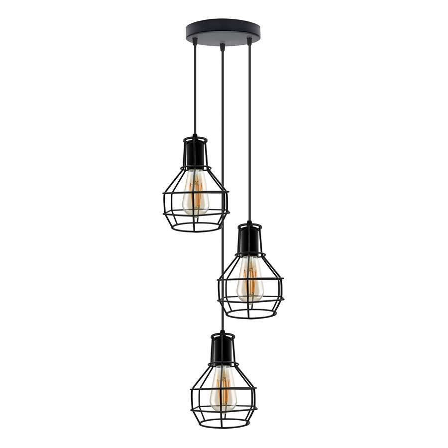 Industrial 3 Light Metal Cage Shade Hanging Pendant Light ~ 5125-2