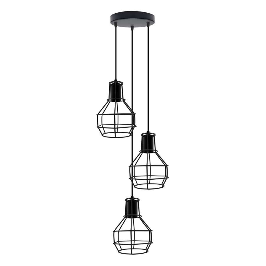 Industrial 3 Light Metal Cage Shade Hanging Pendant Light ~ 5125-3