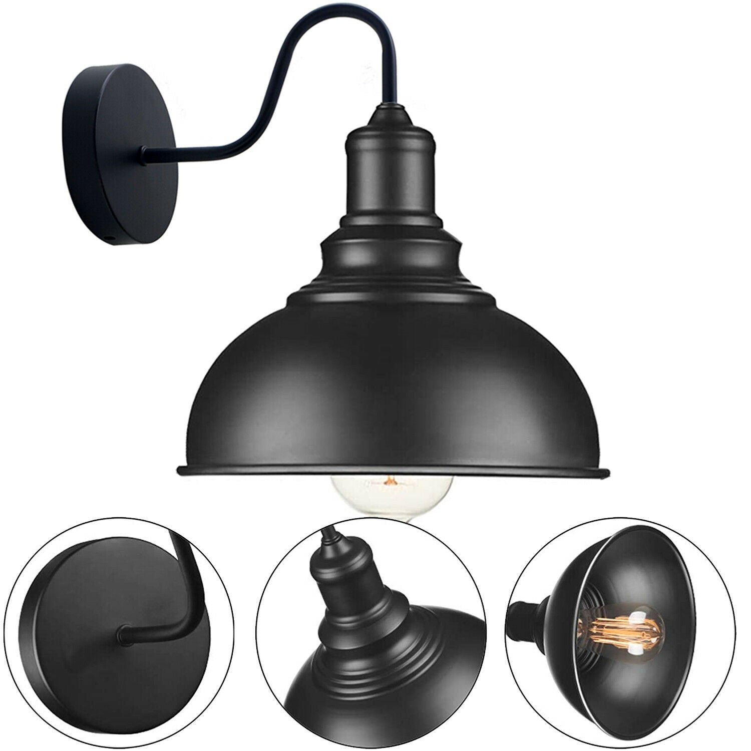 Living Room Black Metal Wall Light Fixture with Switch~1852-1