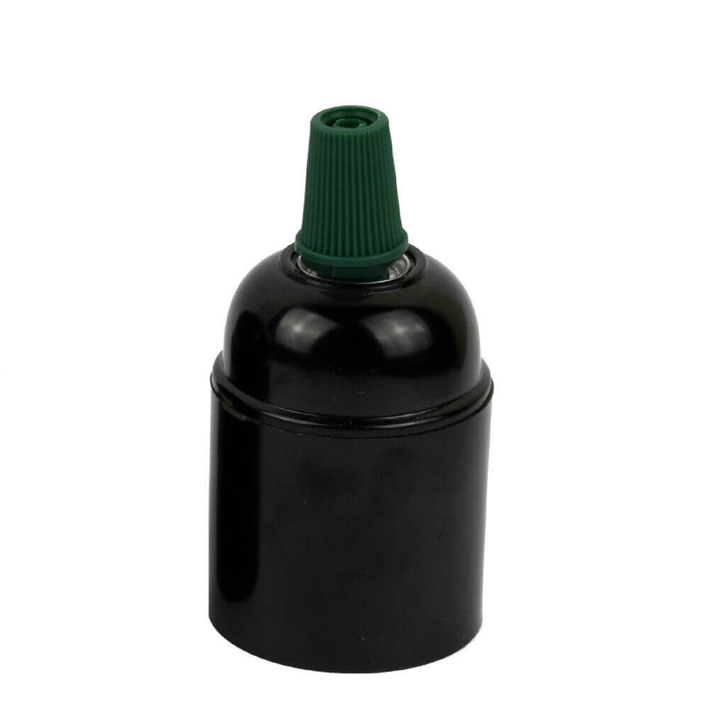 Black Bakelite E27 Lamp Holder-Green Cord Grip Screw Cap~2984-0