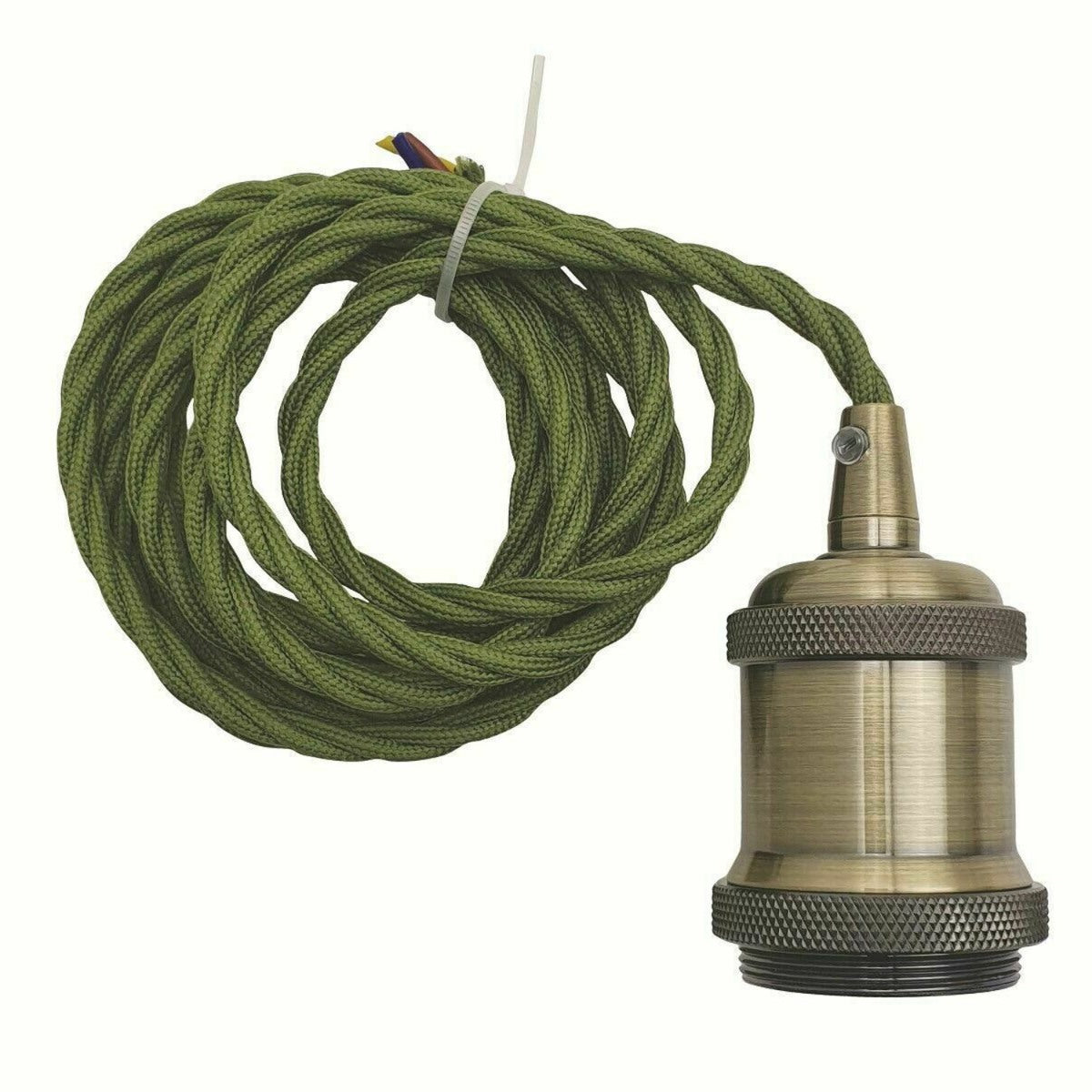 1m Army Green Twisted Cable E27 Base Green Brass Holder~1710-3