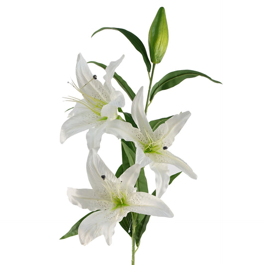 100cm Large White Lily Stem - 3 Flowers-0