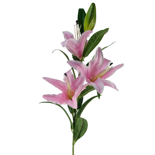 100cm Large Pink Lily Stem - 3 Flowers-0