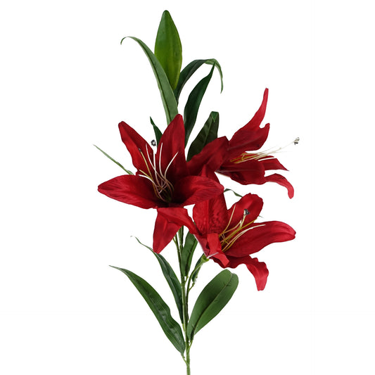 100cm Large Red Lily Stem - 3 Flowers-0